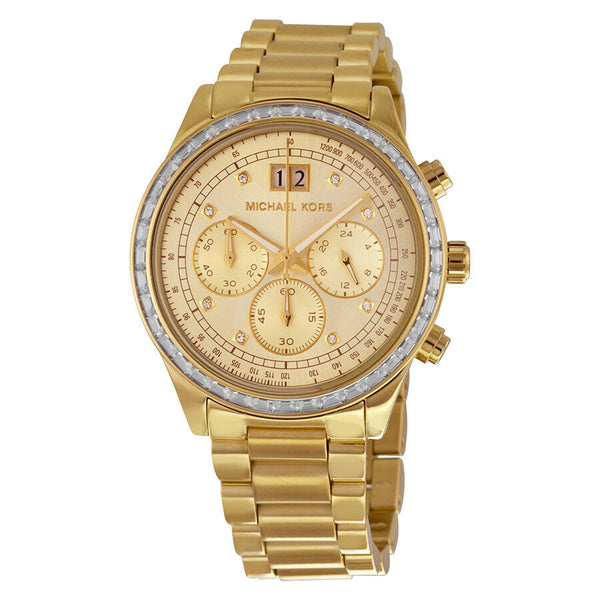 Michael Kors Brinkley Chronograph Gold Dial Ladies Watch #MK6187 - The Watches Men & CO