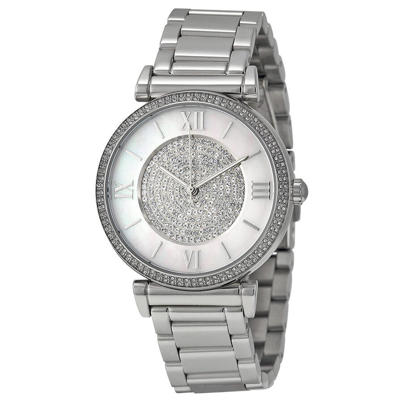 Michael Kors Caitlin Silver Crystal Pave Dial Ladies Watch MK3355 - The Watches Men & CO