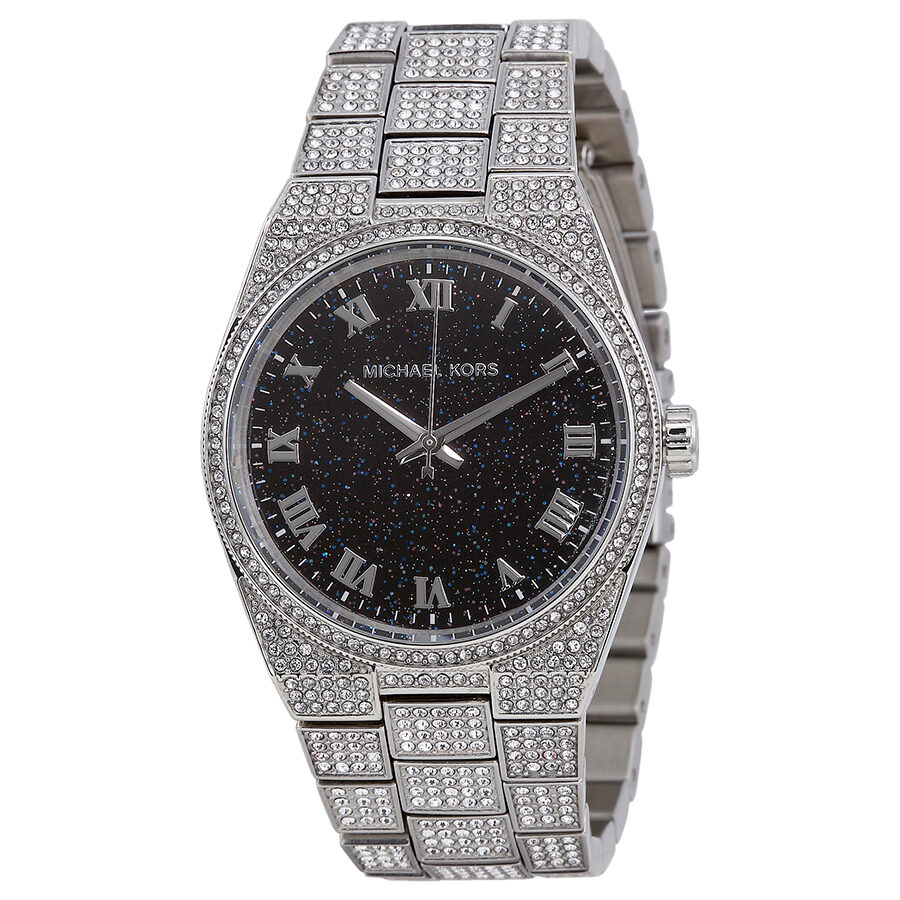Michael Kors Channing black crystal pave dial with silver-tone stainless steel bracelet