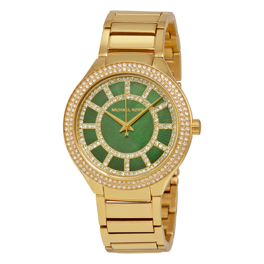 Michael Kors Kerry green crystal-set dial ladies watch with gold-tone case and bracelet