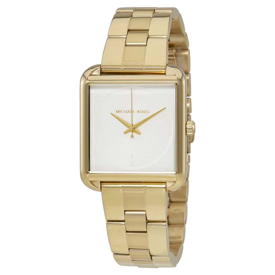 Michael Kors Lake gold-tone watch with white rectangular dial and gold hands