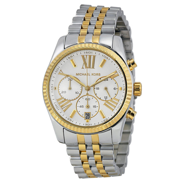 Michael Kors Lexington Chronograph Mother of Pearl Two-tone Ladies Watch #MK5955 - The Watches Men & CO
