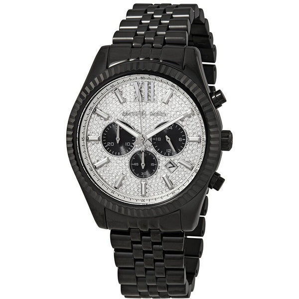 Michael Kors Lexington Chronograph Silver Crystal Pave Dial  Men's Watch MK8605 - The Watches Men & CO