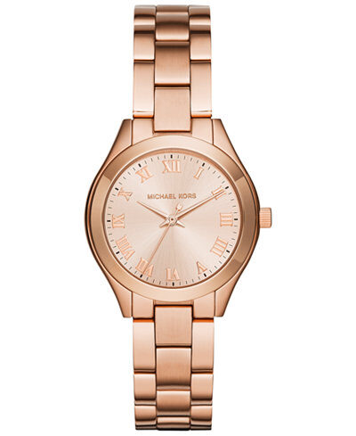 Michael Kors Mini Slim Sunway rose gold ladies watch with matching bracelet, rose gold dial with roman numerals