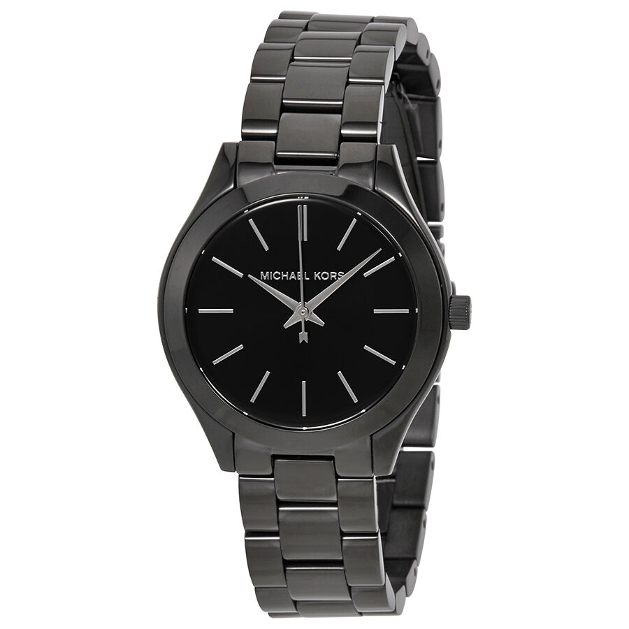 Michael Kors Mini Slim Runway MK3587 black dial watch with black stainless steel bracelet
