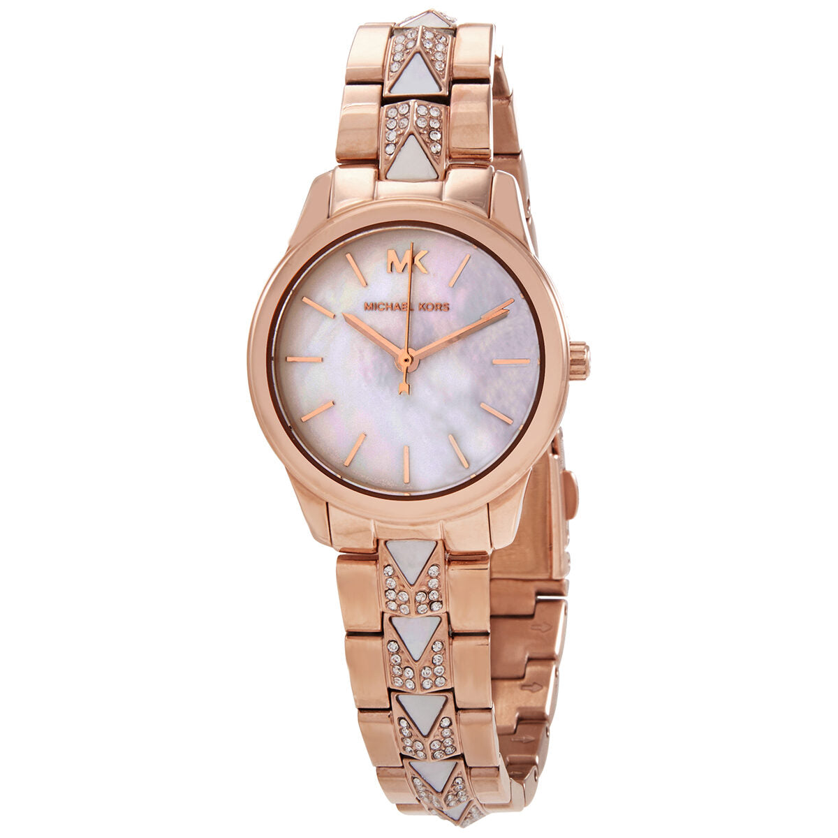 Michael Kors MK6674 rose gold ladies watch with mother of pearl dial and crystal bracelet