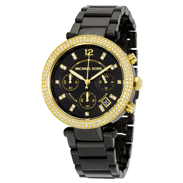 Michael Kors Parker Chronograph Black Dial Black Ion-plated Ladies Watch MK6107 - The Watches Men & CO