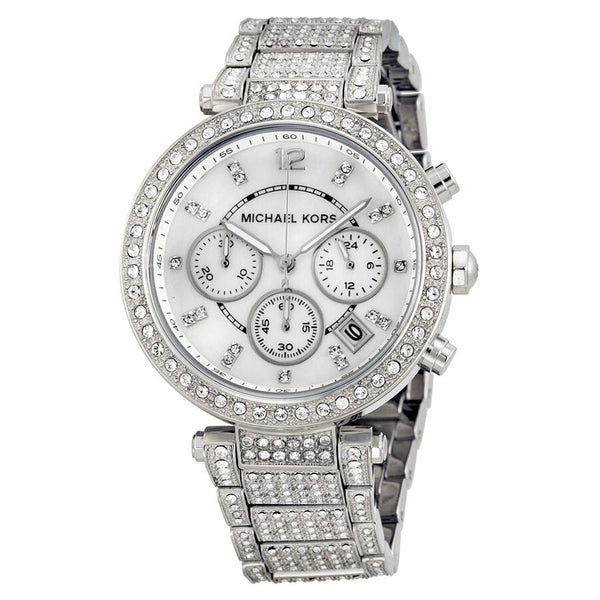 Michael Kors Parker Mother of Pearl Dial Crystals Steel Ladies Watch MK5572 - The Watches Men & CO