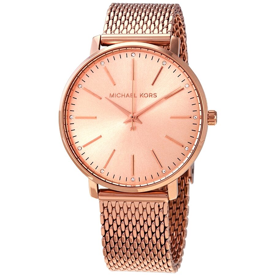 Michael Kors Pyper rose gold quartz watch with crystal dial and mesh strap