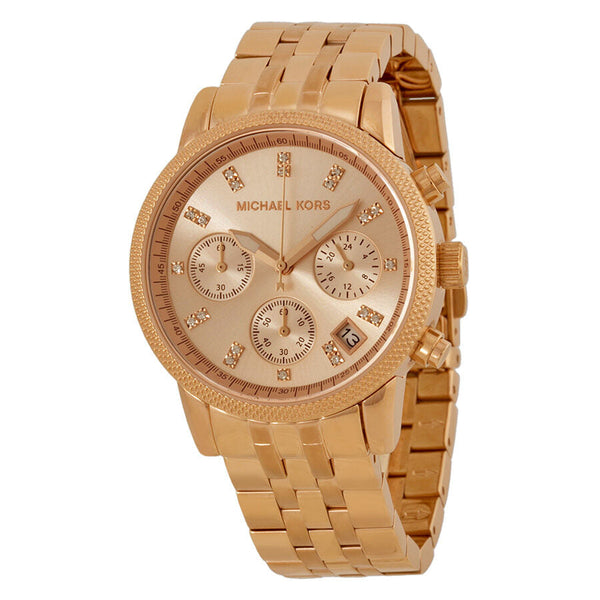Michael Kors Ritz Chronograph Rose Gold Dial Steel Ladies Watch MK6077 The Watches Men CO