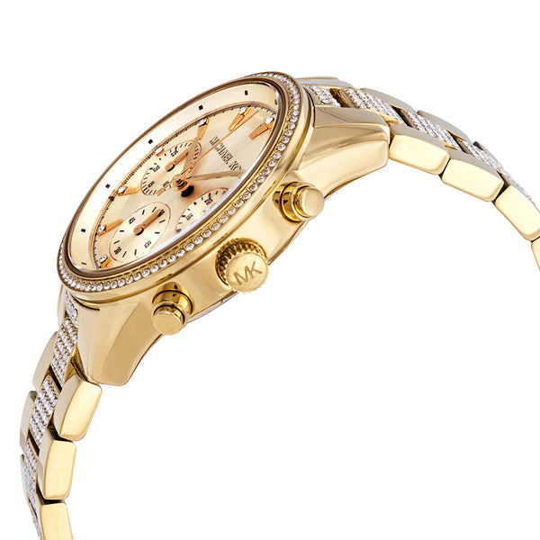 Michael Kors Ritz Pave Chronograph Crystal Gold Dial Ladies Watch MK6484 - The Watches Men & CO #2