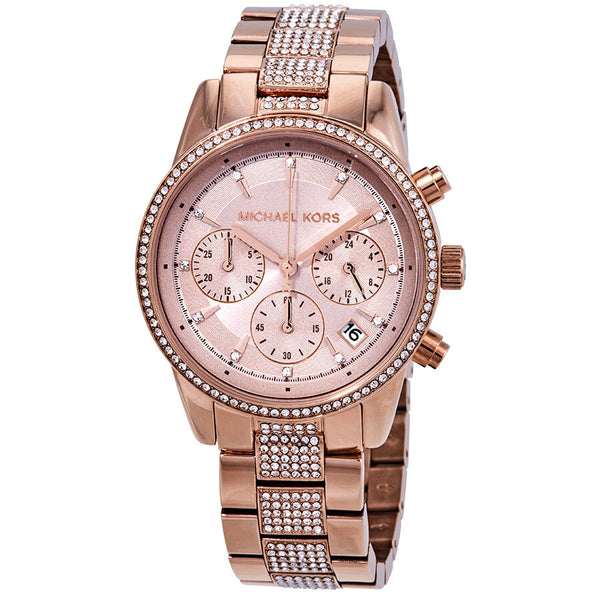 Michael Kors Ritz Pave Chronograph Crystal Ladies Watch MK6485 - The Watches Men & CO