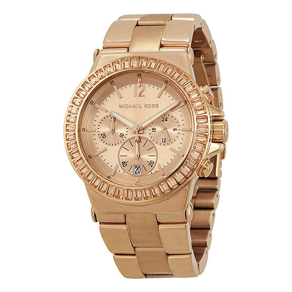 Michael Kors Rose Gold-tone Baguette Bezel Chronograph Ladies Watch MK5412 - The Watches Men & CO