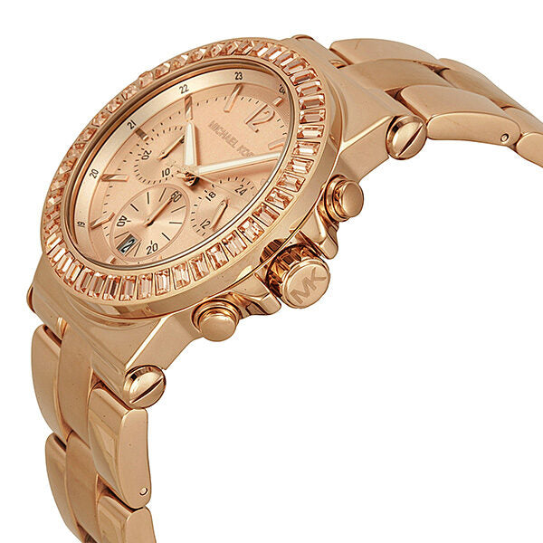 Michael Kors Rose Gold-tone Baguette Bezel Chronograph Ladies Watch MK5412 - The Watches Men & CO #2