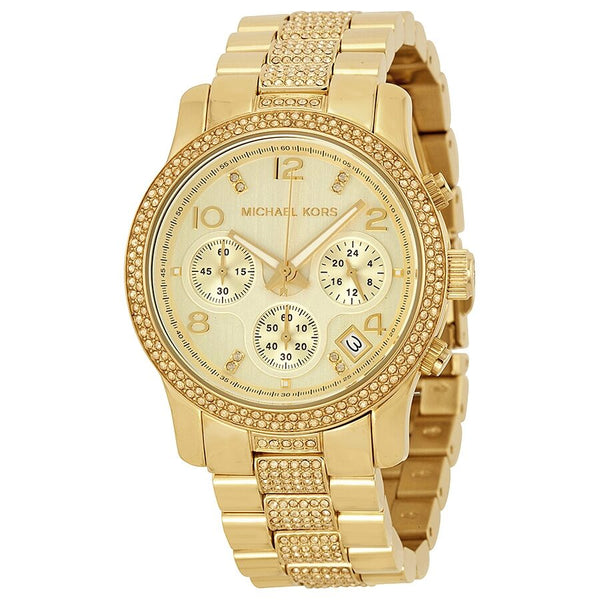 Michael Kors Runway Chronograph Champagne Dial Gold-tone Stainless Steel Ladies Watch MK5826 - The Watches Men & CO