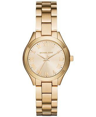 Michael Kors Slim Runway Gold Tone Dial Ladies Dress Watch MK3456 - The Watches Men & CO