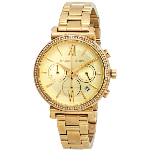 Michael Kors Sofie Chronograph Crystal Gold Dial Ladies Watch MK6559 - The Watches Men & CO