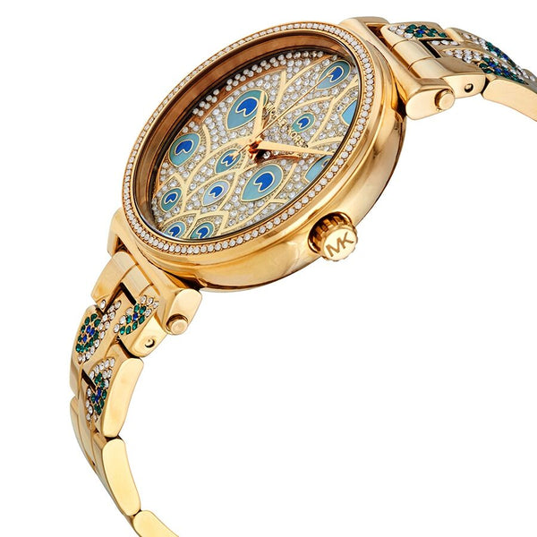 Michael Kors Sofie Quartz Crystal Peacock Feather Motif Dial Ladies Watch MK3945 - The Watches Men & CO #2