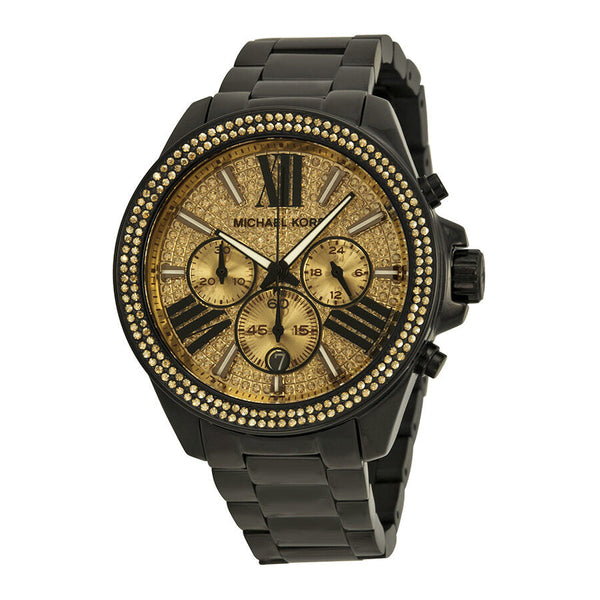 Michael Kors Wren Chronograph Crystal Pave Dial Black Ion-plated Ladies Watch MK5961 - The Watches Men & CO