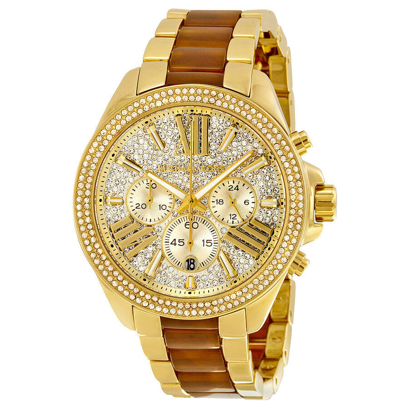 Michael Kors Wren Crystal Pave Dial Chronograph Gold Tone and