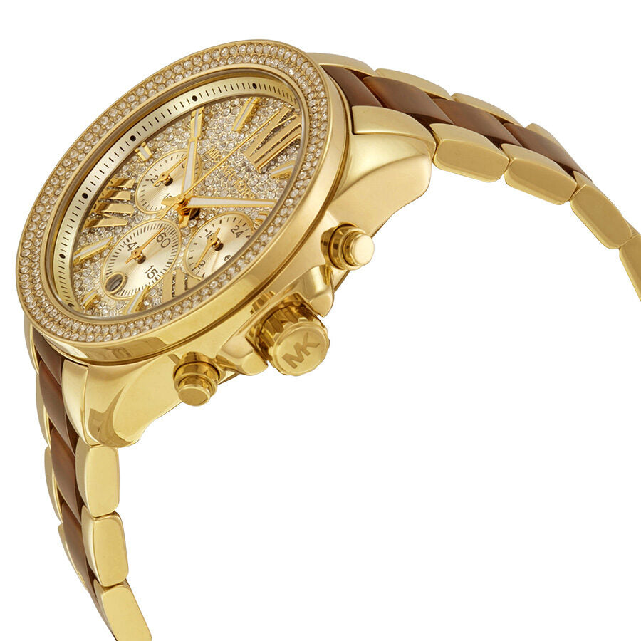 Michael Kors Wren Crystal Pave Dial Chronograph Gold Tone and Amber To The Watches Men CO