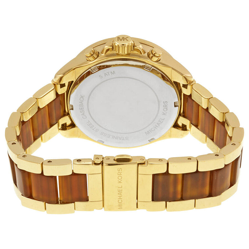 Michael Kors Wren Crystal Pave Dial Chronograph Gold-Tone and Amber Tortoise Acetate Ladies Watch MK6294 - The Watches Men & CO #3