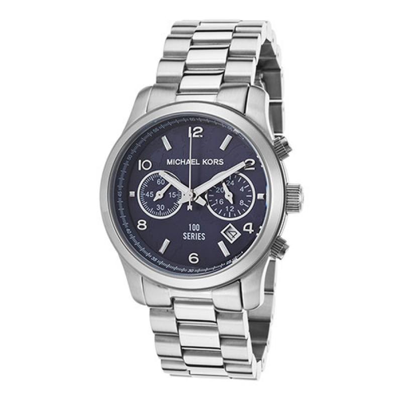 Michael Kors Hunger Stop Chronograph Blue Dial Silver Ladies Watch MK5 ...