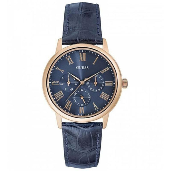 Guess Blue Dial Leather Strap Watch  W0496G4 - The Watches Men & CO