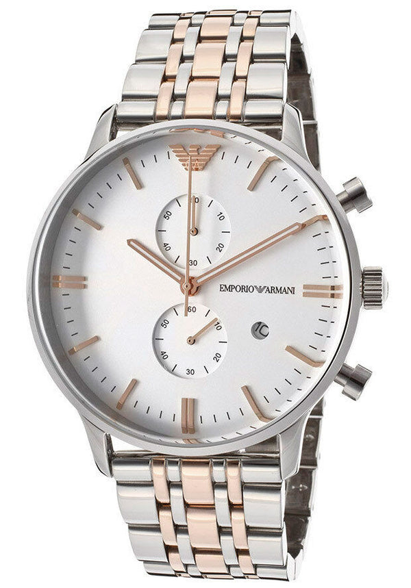 Emporio Armani Steel Two Tone Silver Rose Gold Chronograph Men's Watch#AR0399 - The Watches Men & CO