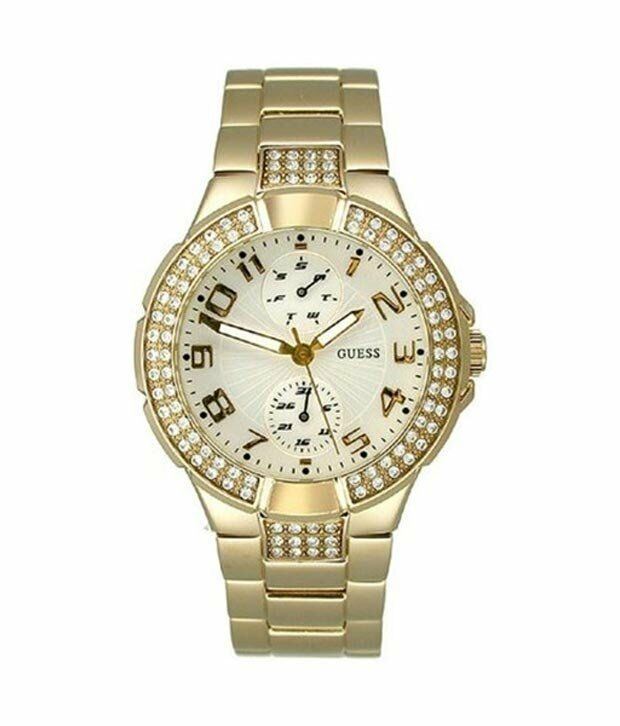 Guess Ladies Quartz with Beige Dial Analogue Display and Gold Stainless Steel Strap Women's Watch  W15072L1 - The Watches Men & CO