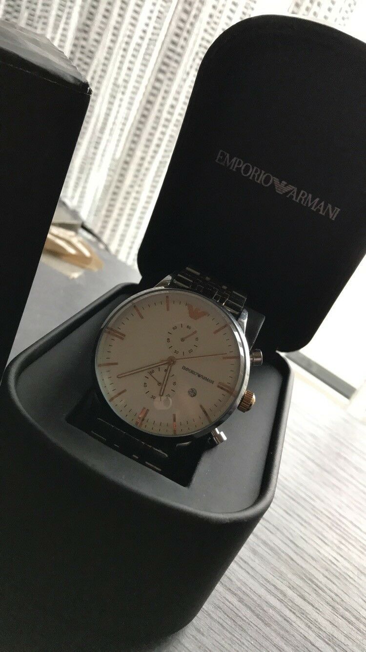 Emporio Armani Steel Two Tone Silver Rose Gold Chronograph Men's Watch#AR0399 - The Watches Men & CO #4