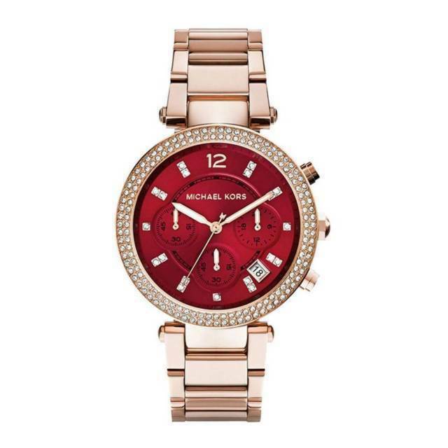 Michael Kors Parker Chronograph Red Dial Gold Ladies Watch  MK6106 - The Watches Men & CO