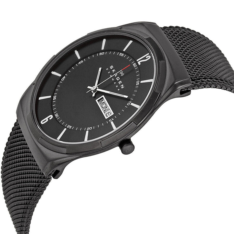 Skagen Aktiv Black Dial Black PVD Mesh Men's Watch #SKW6006 - The Watches Men & CO #2