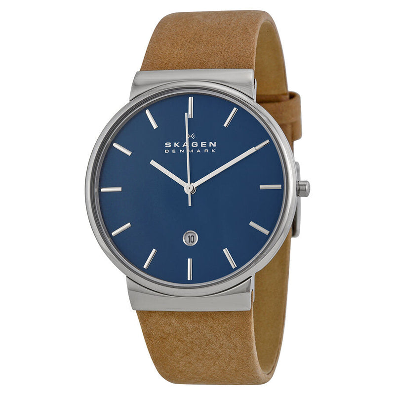Skagen Ancher Blue Dial Tan Leather Men's Watch SKW6103 - The Watches Men & CO