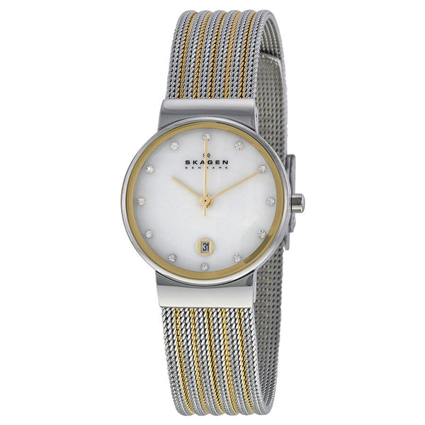 Skagen Ancher Mother of Pearl Dial Two-tone Mesh Ladies Watch 355SSGS - The Watches Men & CO