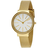 Skagen Ancher White Dial Ladies Gold Tone Mesh Watch SKW2477 - The Watches Men & CO