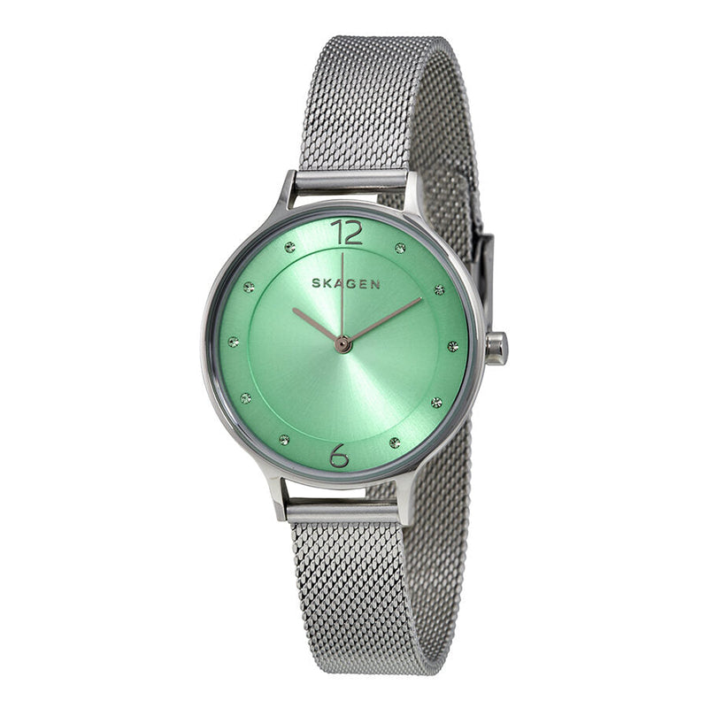 Skagen Anita Light Green Sunray Dial Stainless Steel Mesh Bracelet Ladies Watch SKW2324 - The Watches Men & CO