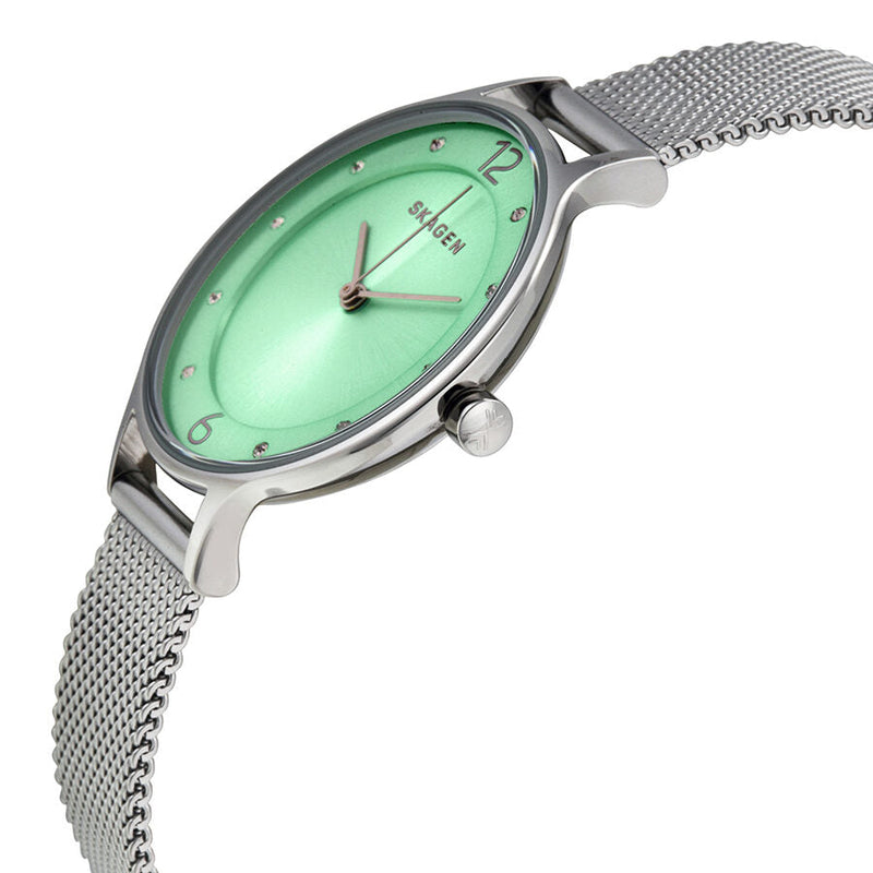 Skagen Anita Light Green Sunray Dial Stainless Steel Mesh Bracelet Ladies Watch SKW2324 - The Watches Men & CO #2