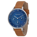 Skagen Anita Multi-Function Blue Dial Tan Leather Ladies Watch SKW2310 - The Watches Men & CO