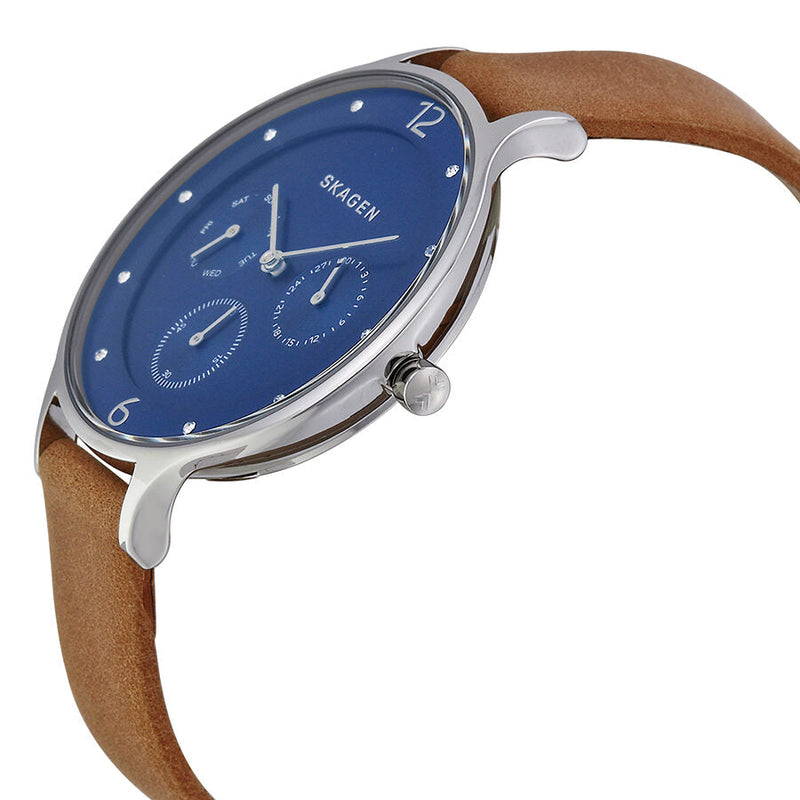Skagen Anita Multi-Function Blue Dial Tan Leather Ladies Watch SKW2310 - The Watches Men & CO #2