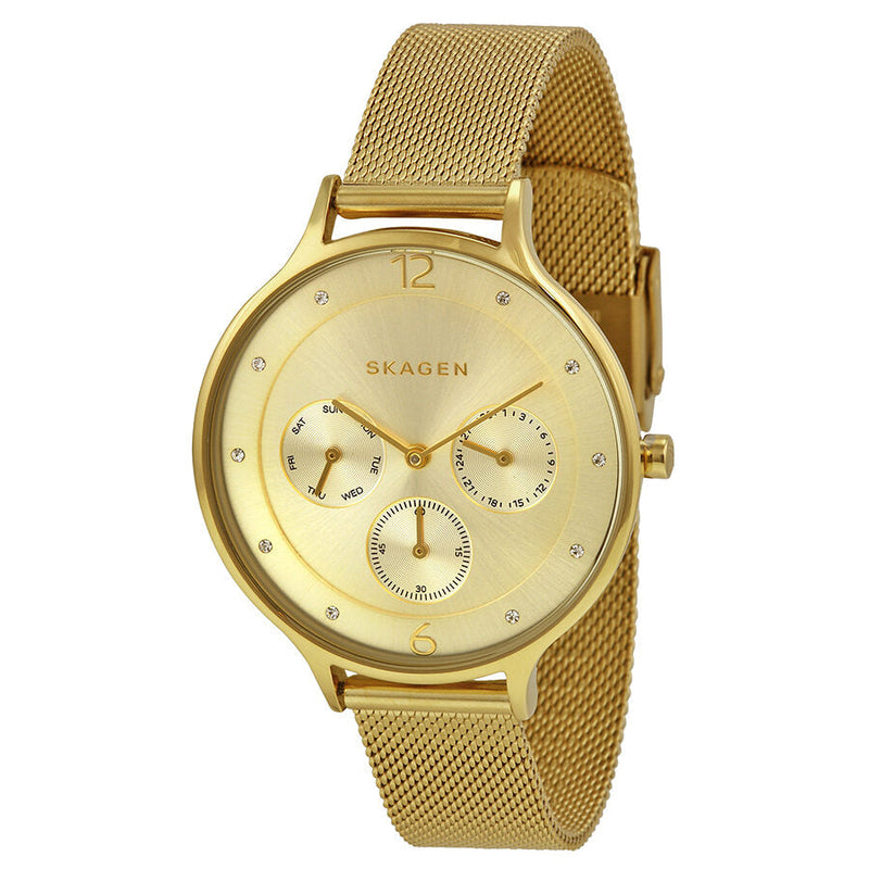 Skagen Anita Multi-Function Champagne Dial Gold-tone Mesh Men's Ladies Watch SKW2313 - The Watches Men & CO