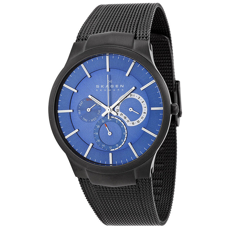 Skagen Chronograph Blue Dial Black Mesh Bracelet Men's Watch 809XLTBN - The Watches Men & CO