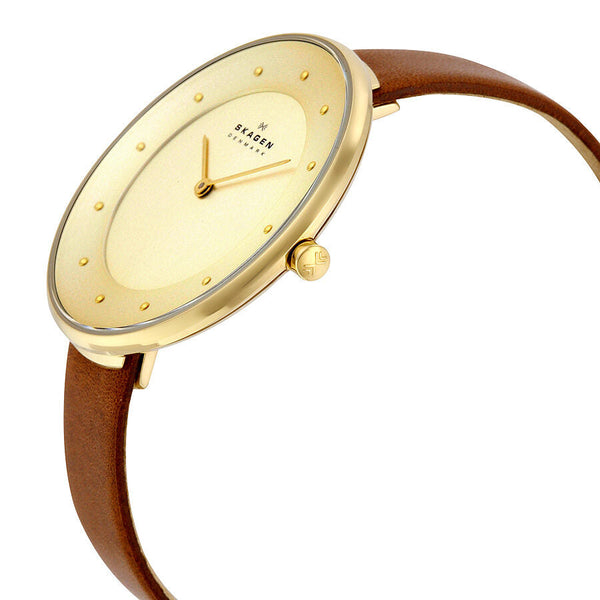 Skagen Gitte Champagne Dial Brown Leather Ladies Watch SKW2138 - The Watches Men & CO #2