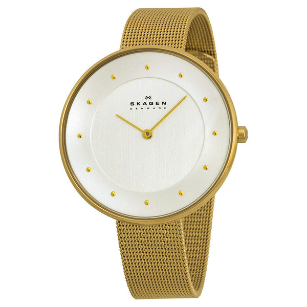 Skagen Gitte Silver Dial Gold-tone Mesh Ladies Watch SKW2141 - The Watches Men & CO