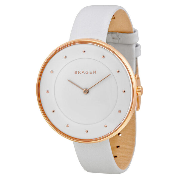 Skagen Gitte White Dial White Leather Ladies Watch SKW2291 - The Watches Men & CO