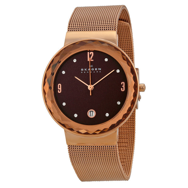 Skagen Klassik Brown Dial Rose Gold-plated Mesh Ladies Watch SKW2068 - The Watches Men & CO