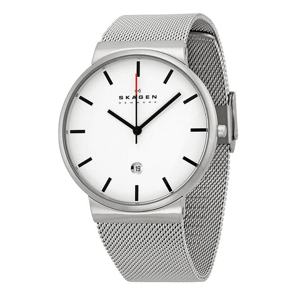 Skagen Perspektiv White Dial Stainless Steel Mesh Men's Watch SKW6052 - The Watches Men & CO