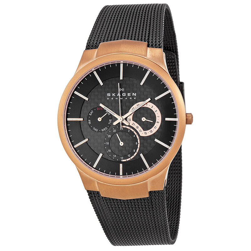 Skagen Rose Gold-plated and Black Mesh Titanium Men's Watch 809XLTRB - The Watches Men & CO