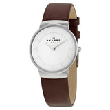 Skagen White Dial Brown Leather Ladies Watch SKW2058 - The Watches Men & CO
