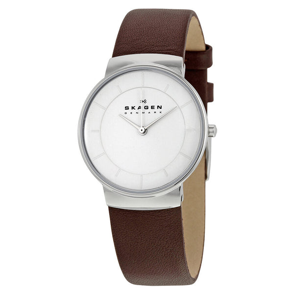 Skagen White Dial Brown Leather Ladies Watch SKW2058 - The Watches Men & CO